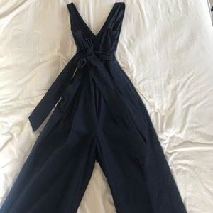 Jcrew navy satin wide leg jumpsuit